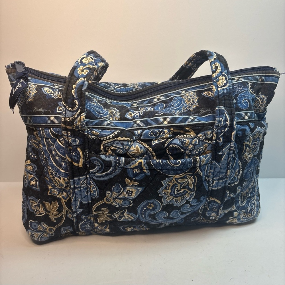 Vera Bradley Tote Bag Windsor Navy Retired Pattern Blue Quilted Purse